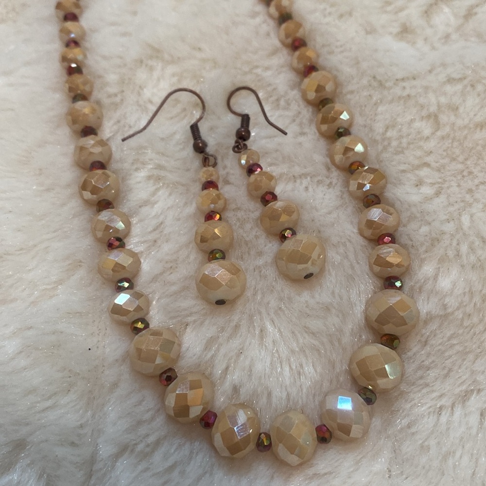 Pamela Reece Originals-Champagne & copper crystal bead necklace/earring set